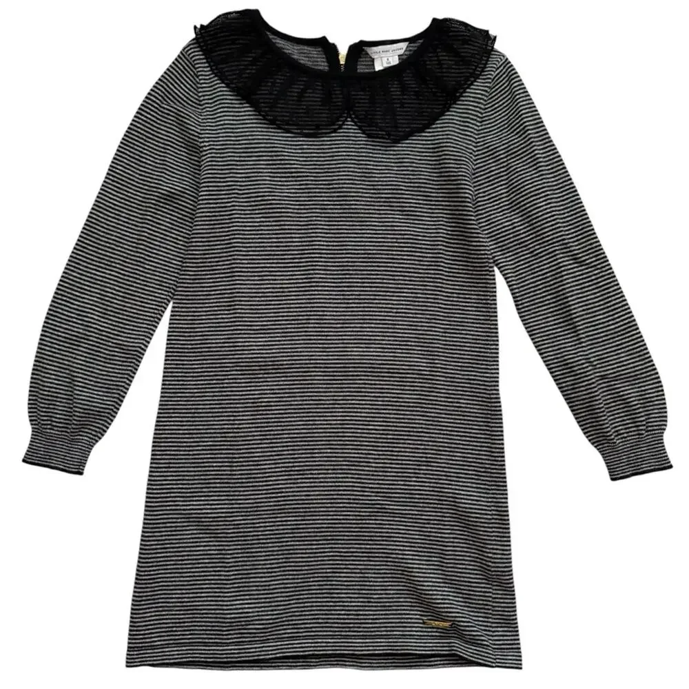 Little Marc Jacobs Girls Knit Dress Size 8 Striped Black Grey Casual Dainty - Picture 1 of 10